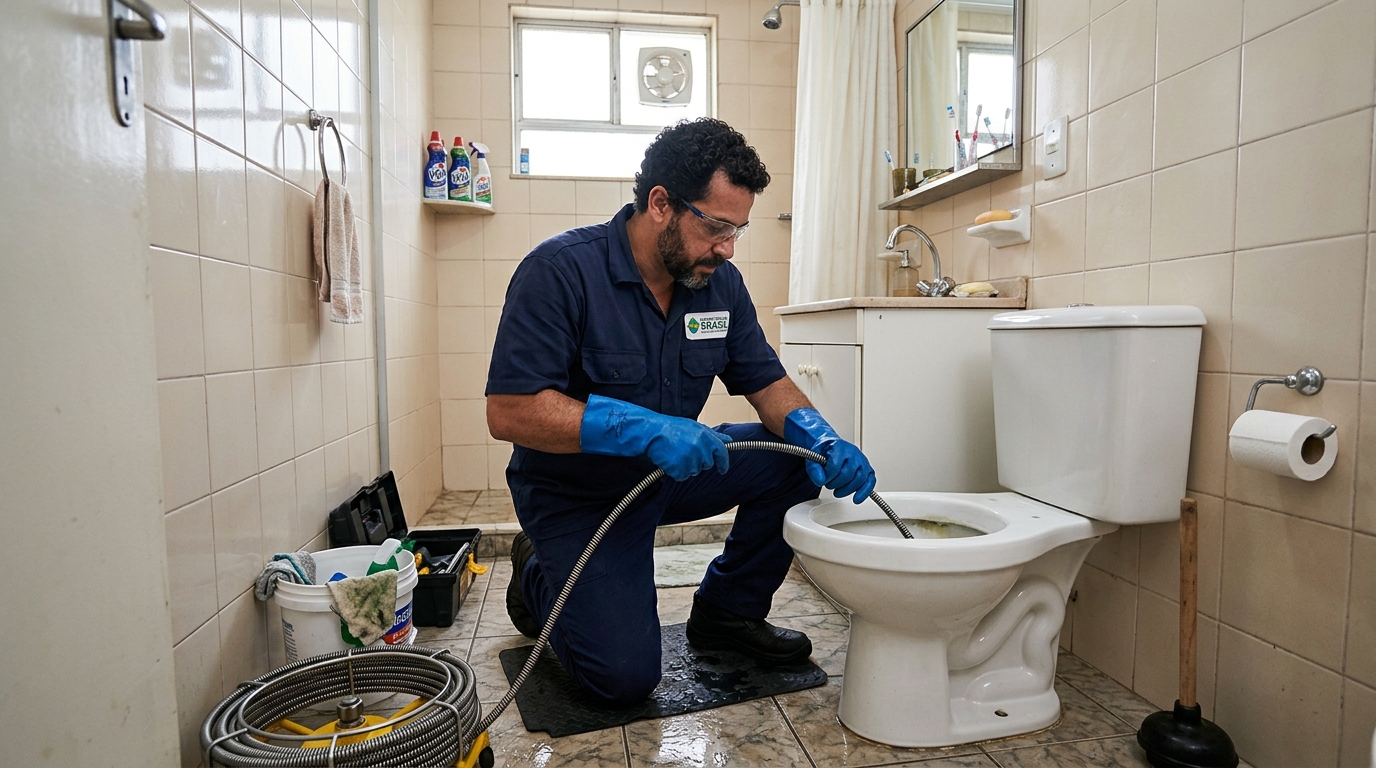 Desentupimento de vaso com equipamento em Guarulhos-SP