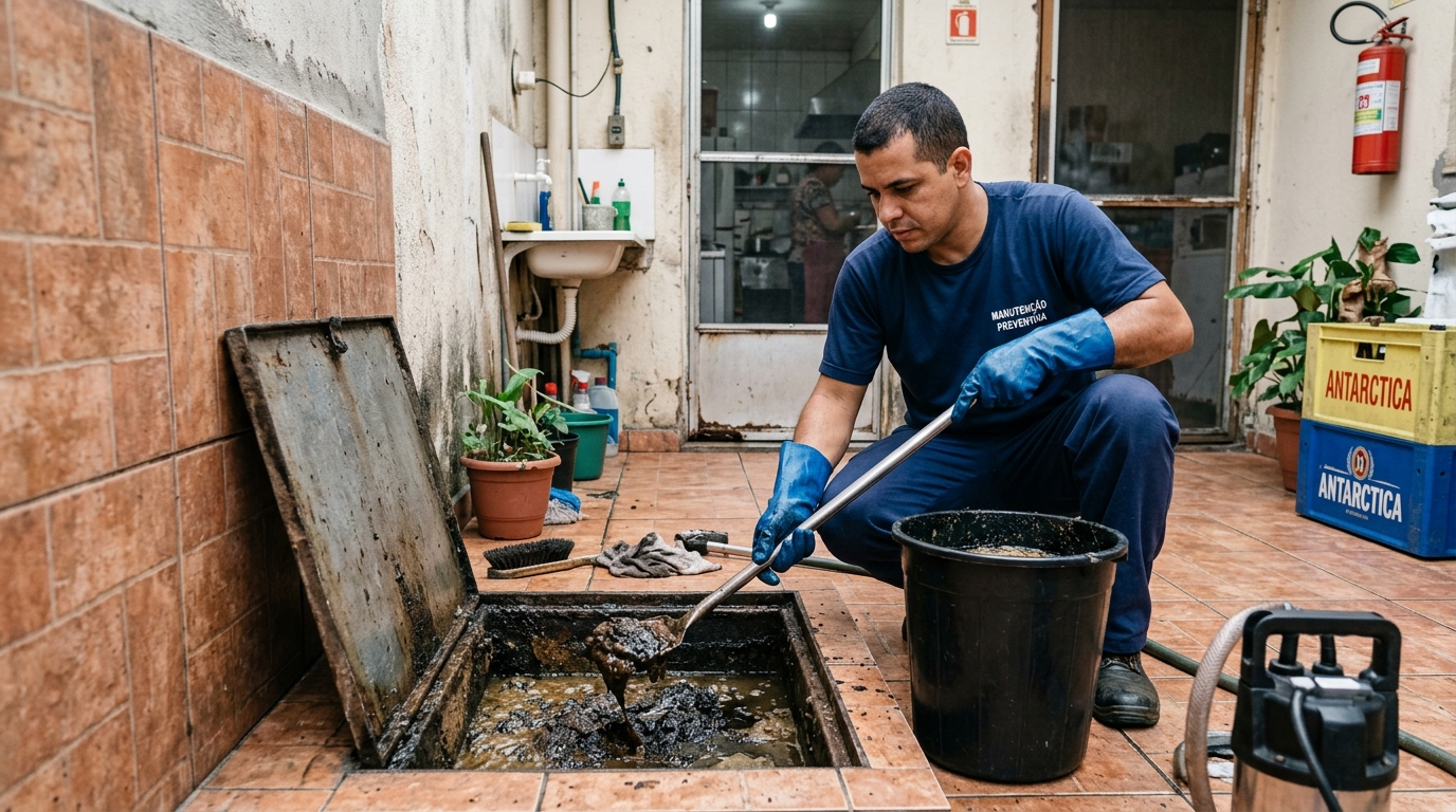 Equipe de limpeza de caixa de gordura em Guarulhos-SP