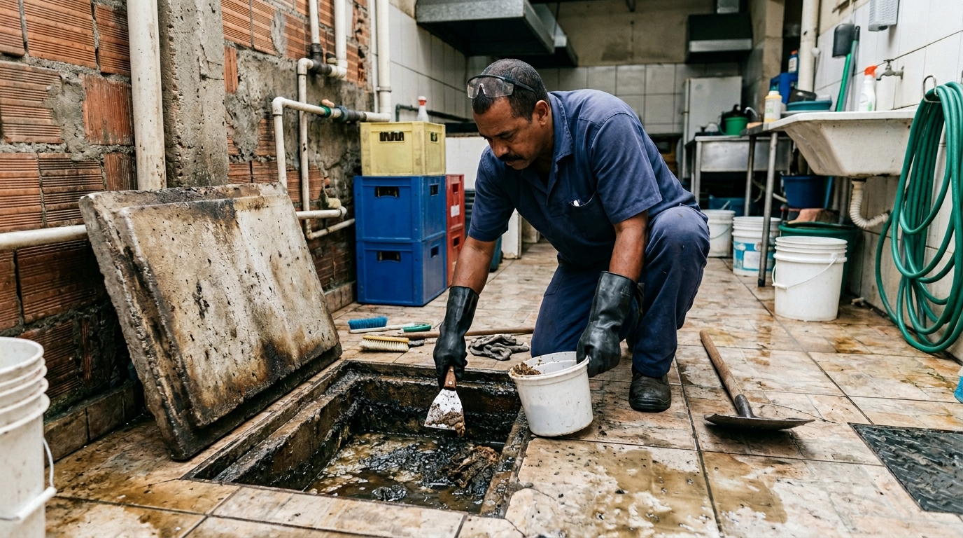 Limpeza de caixa de gordura residencial em Guarulhos-SP