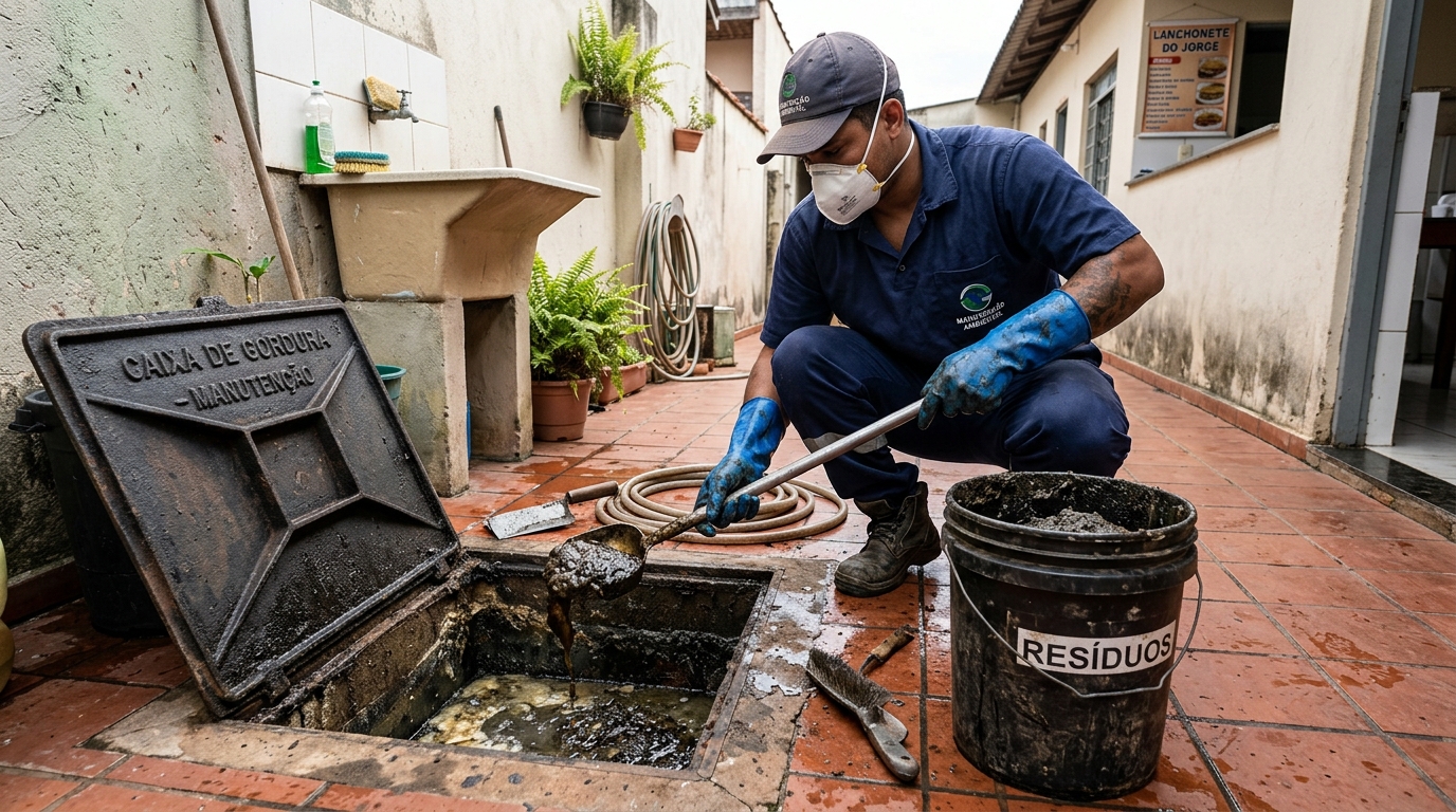 Remoção de lodo de caixa de gordura em Guarulhos-SP
